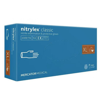 Cimdi nitrila MERCATOR Nitrylex Classic, zili, bez pūdera, XL izm., 100gab