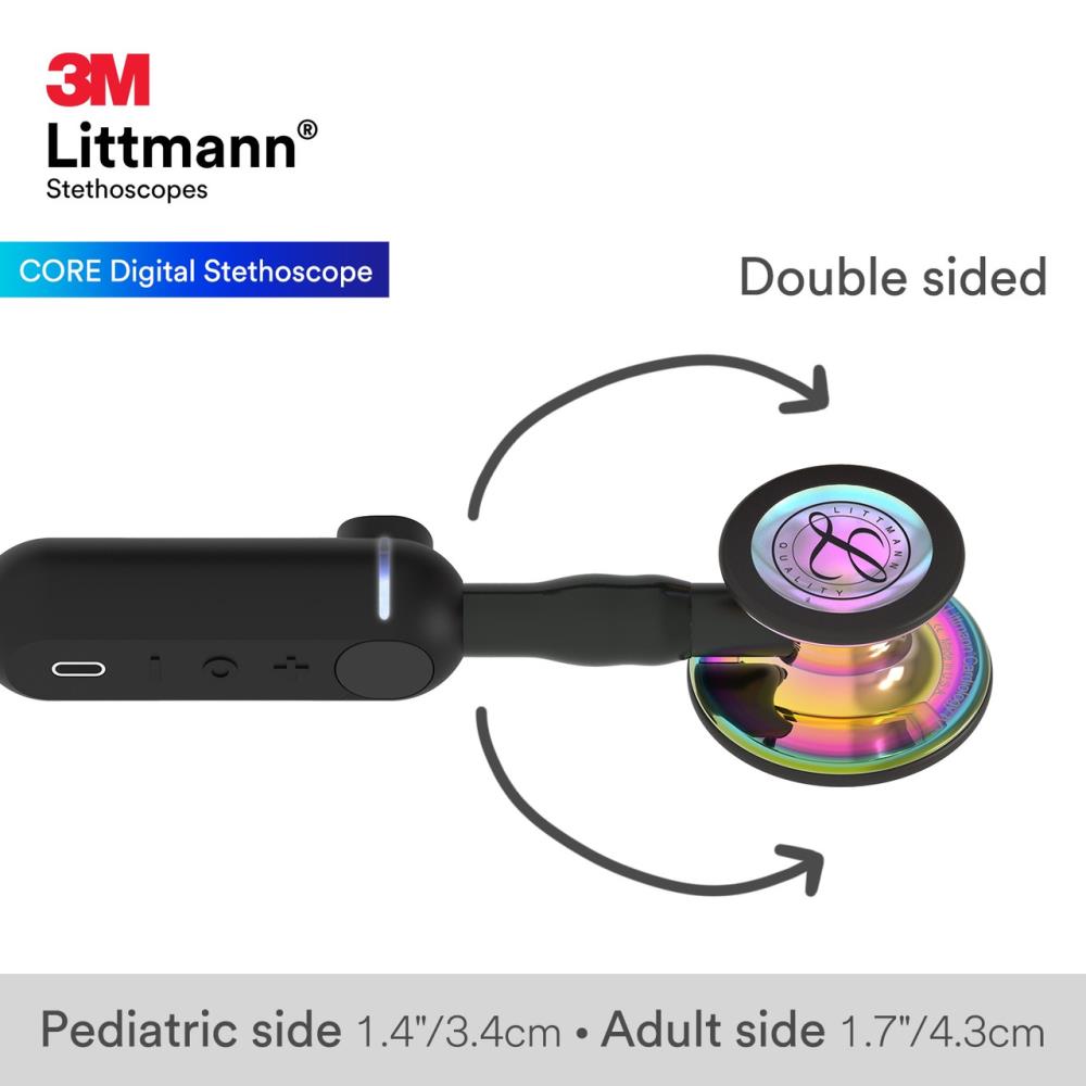 Littmann CORE digitālais stetoskops HIGH POLISH RAINBOW, 8572 MELNS - AUGSTI PULĒTA VARAVĪKSNES APDARE